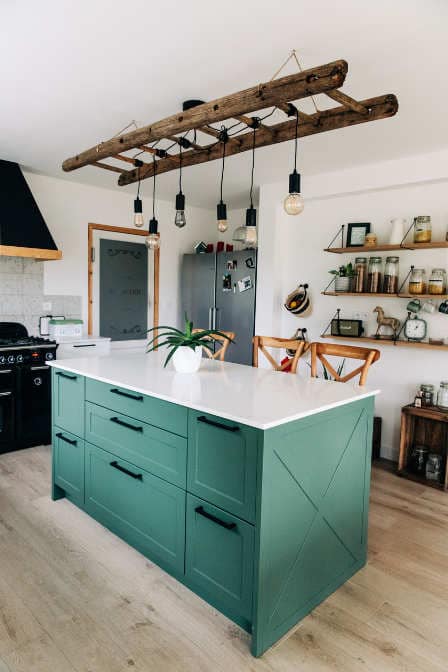 ilot central cuisine bois vert d eau sur mesure a Vitre ilot central cuisine bois vert d eau sur mesure a Vitre