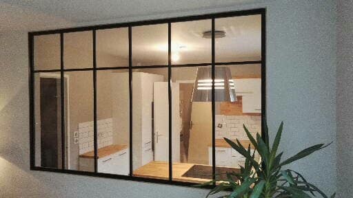 Verrière intérieure métal noir grande largeur, séparation de pièces, secteur Vitré